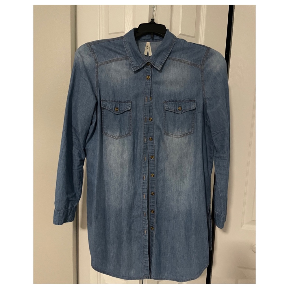 Long Sleeve Denim Shirt, Can be worn as mini Dress